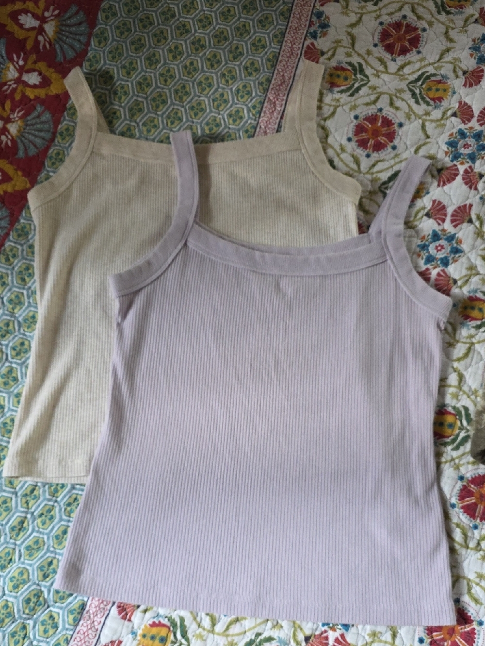 American Eagle Outfitters Ribbed Scoop Tank - Lavender and Cream